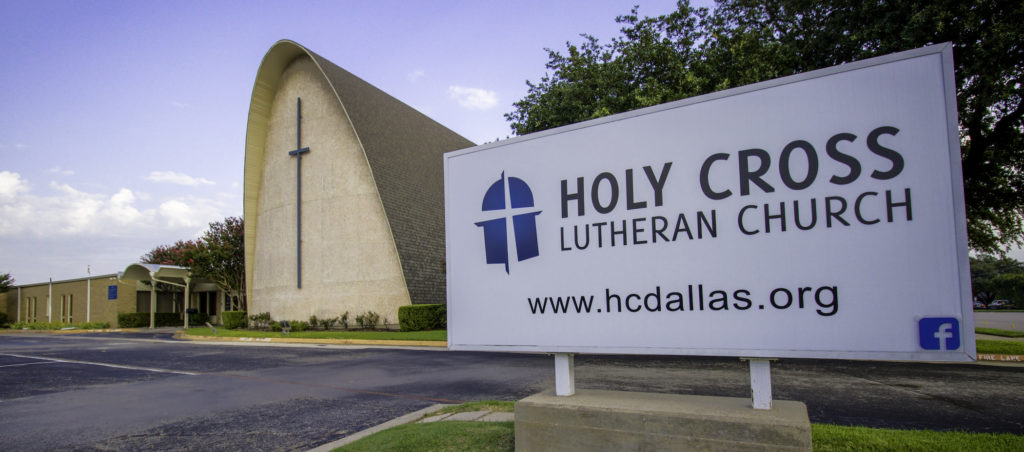 front of holy cross lutheran church dallas